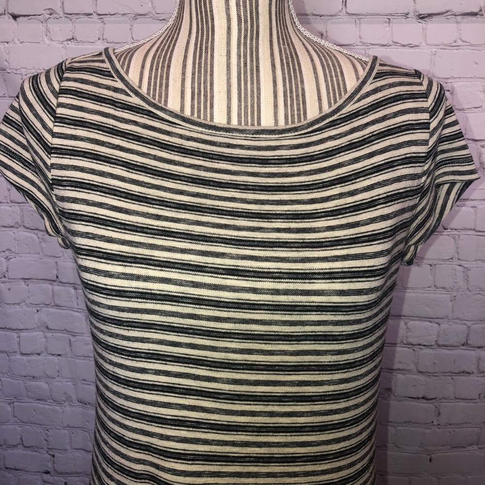 Ann Taylor Black and Tan pullover striped dress.